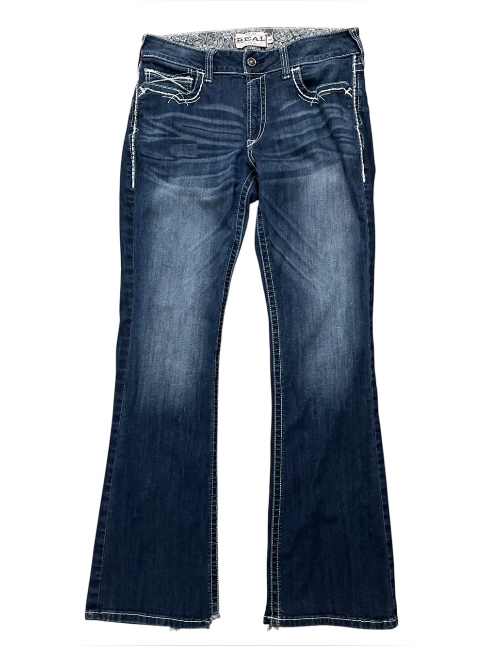 Ariat Denim Jeans Womens 32L R.E.A.L. Mid Rise Stretch Entwined Boot Cut Blue